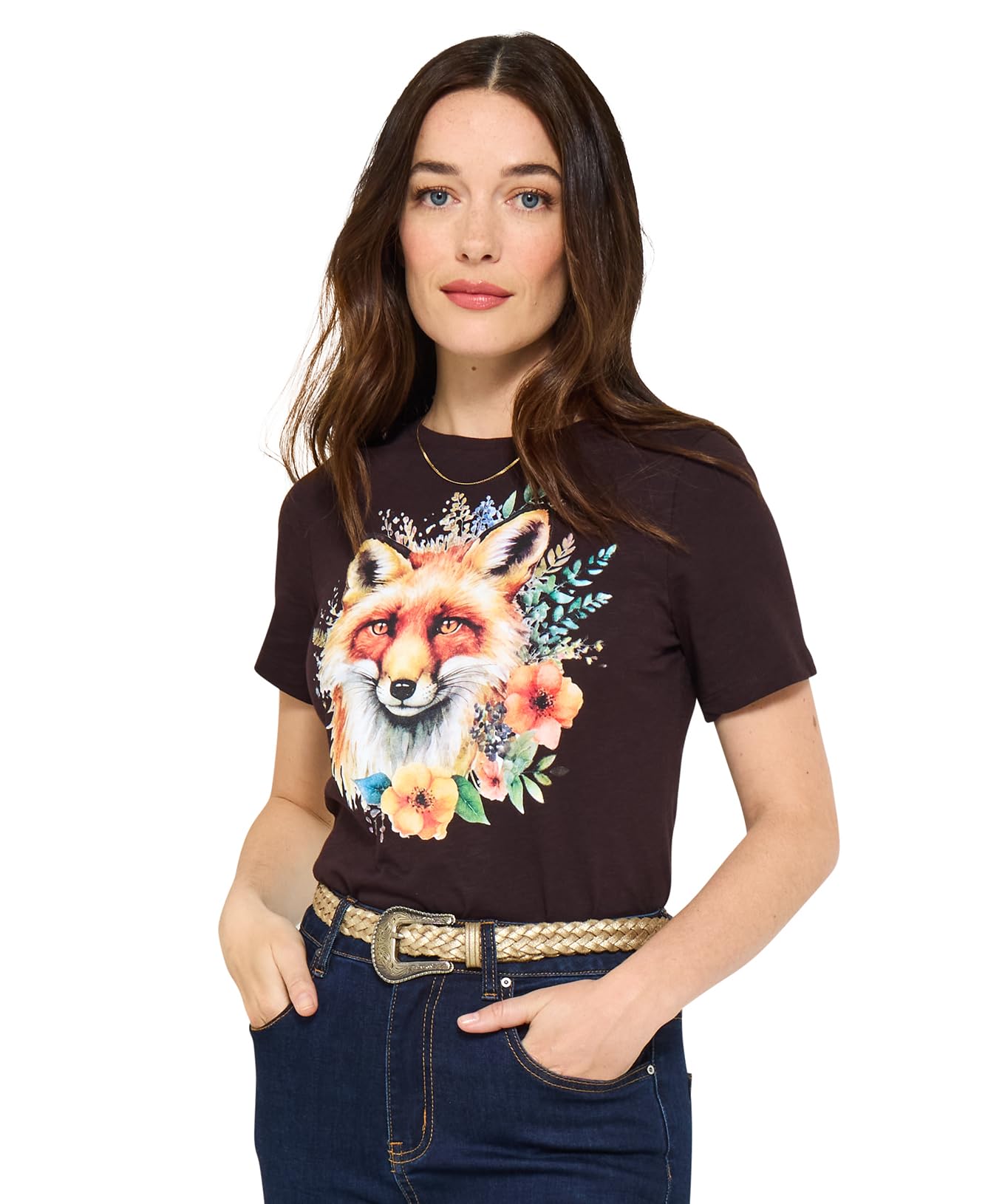Joe Browns Women's Autumnal Fox Crew Neck Short Sleeve Graphic T-Shirt, Regular, Black, UK 6
