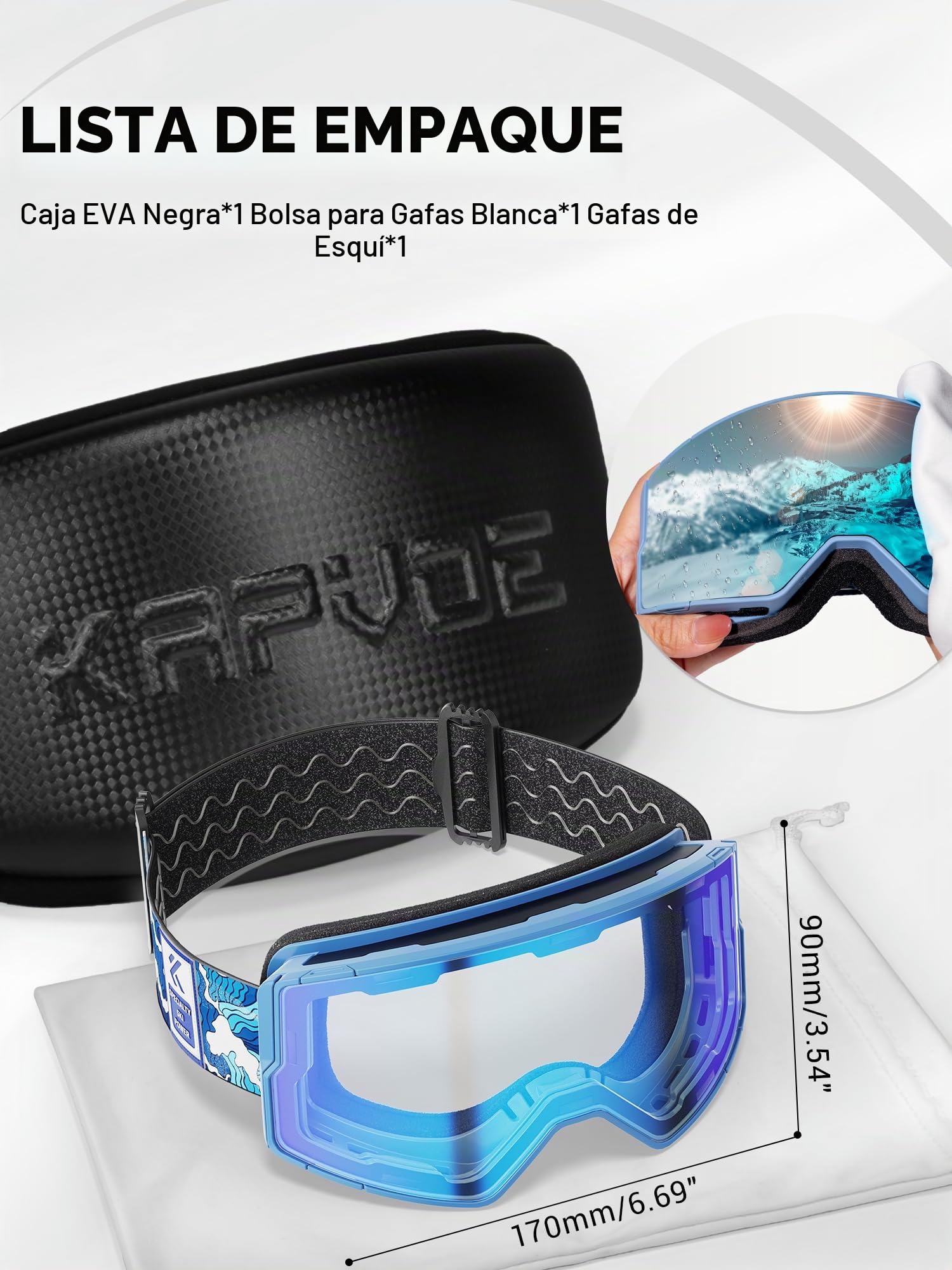 KAPVOE Gafas de Esquí Fotocromáticas y de Colores Antivaho UV400 Diseño OTG para Hombres Mujeres y Adolescentes para Esquí y Snowboard K722