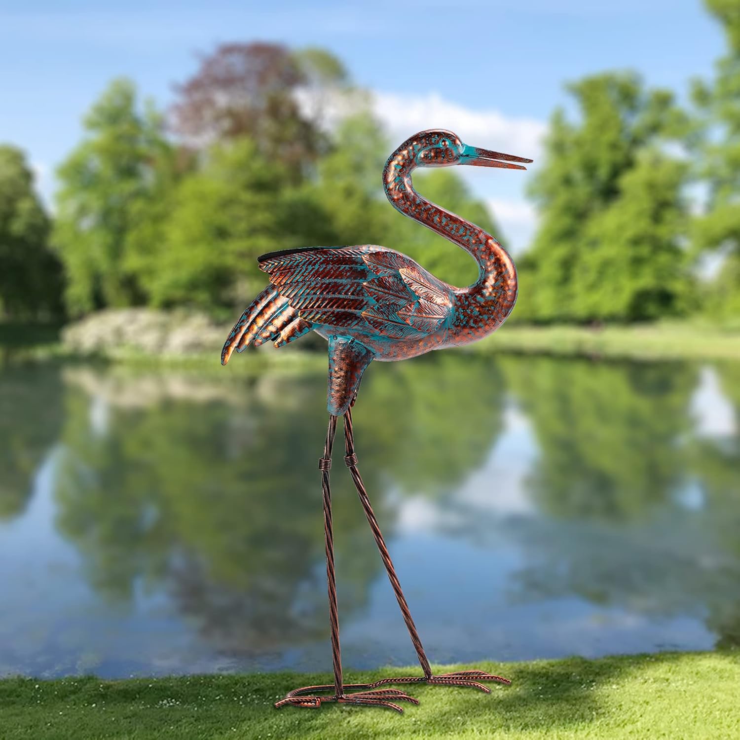 Natelf Garden Crane Statues for Outdoor, Standing Patina