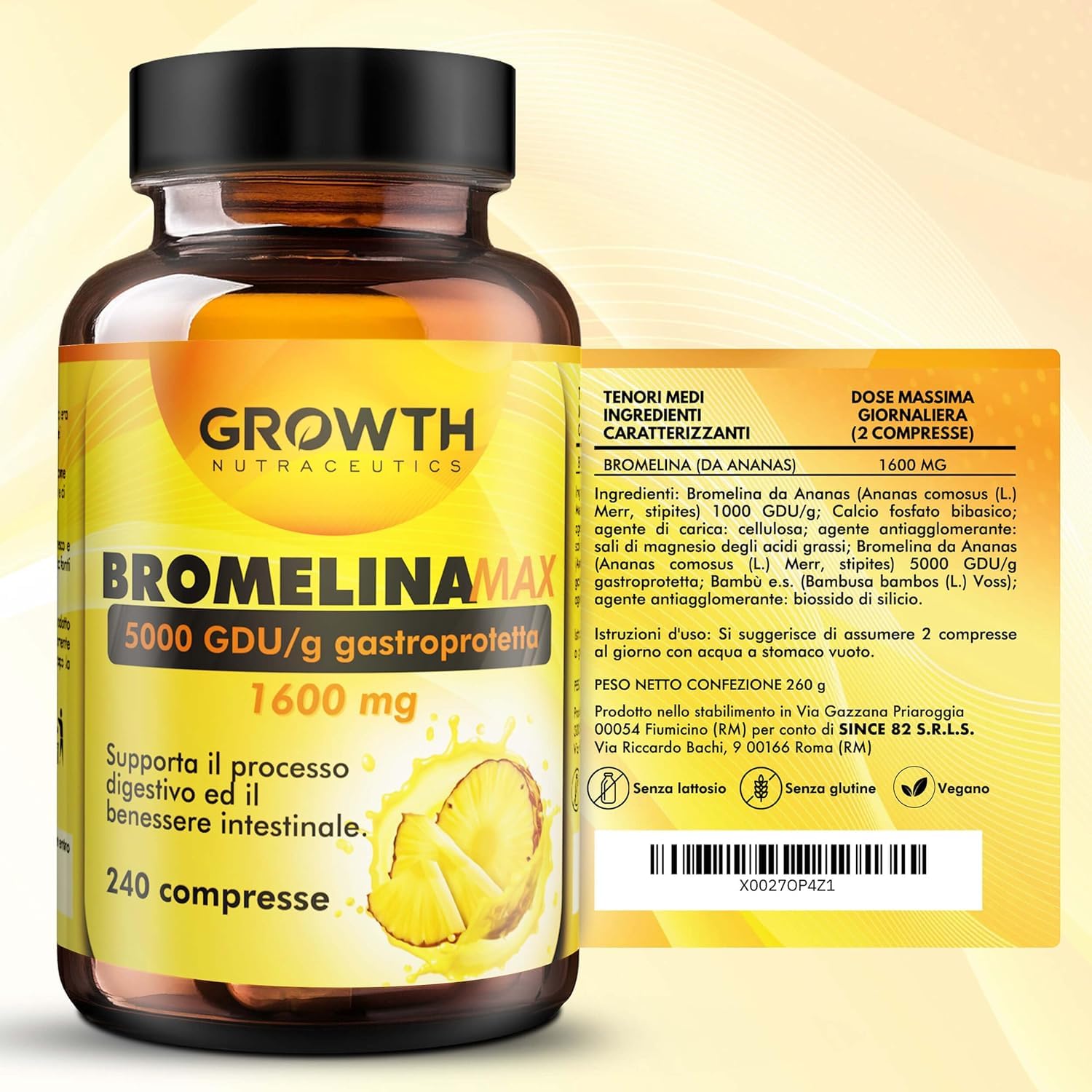 BROMELINA 5000 GDU/g - 240 Compresse Integratore di Bromelina da Ananas - Supporto Drenaggio Liquidi e Benessere Digestivo - Gambe Leggere, Gonfiore Addominale, Formula Vegana e Alta Qualità