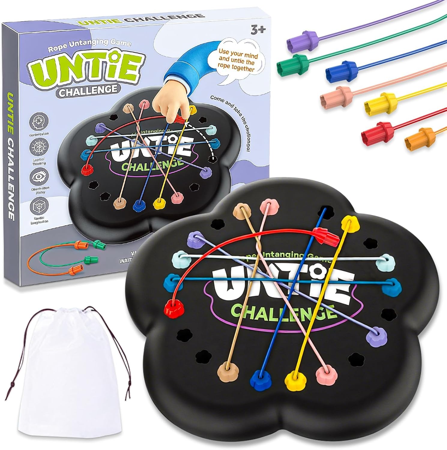 Rope Untangling Puzzle Game, Brainy Knots Game, Brainy Knots with Multi-Level Challenges, Travel Games, Board Games, Gifts for Adult