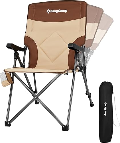 Miniatura 80 de KingCamp silla plegable de gran tamaño para campamento con soporte lumbar, silla ergonómica acolchada con reposabrazos, alta resistencia, con bolsa