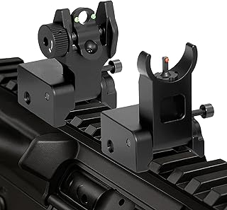 Canted Backup Iron Sights, Flip-Up Front & Rear Fiber Optic Sights with Red/Green Dots, Tool-Free Adjustable Rapid Transition Offset Sights for Picatinny Weaver Rails
