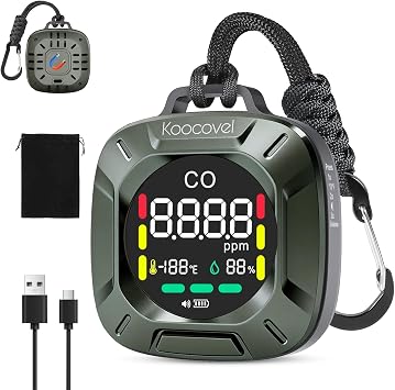 Portable Carbon Monoxide Detector Travel, Rechargeable 3-in-1 CO, Temperature & Humidity Meter, 240h Standby,Custom Alarm Thresholds, with Magnetic Back,for Hotel,Home,Camping for Car RV(Green)