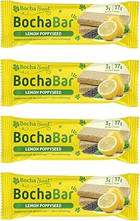 BochaSweet Keto Protein Bar, Lemon Poppyseed BochaBar, 17g Grass Fed Collagen, Low Carb, Keto-Friendly, Gluten Free, 4 Count