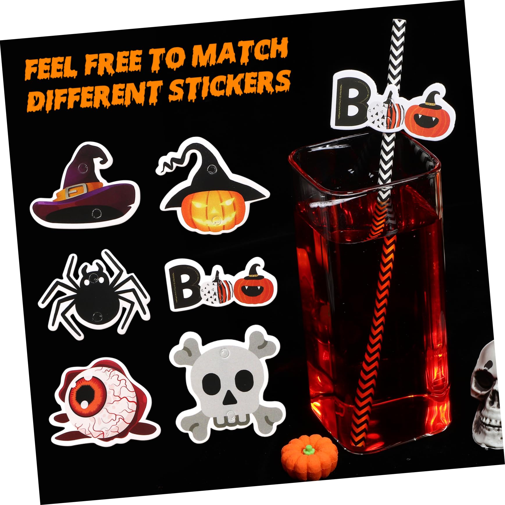 PRETYZOOM 6 Confezioni Cannucce di Carta di Halloween Cannucce Decorative Strisce per Feste Stampa Colorata di Halloween per Uso Familiare per Eventi Festivi
