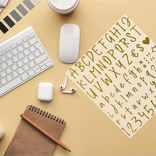Miniatura 7 de Waynoda Calcomanías de letras con purpurina, 10 hojas, 810 piezas autoadhesivas de números del alfabeto, calcomanías de letras de graduación para