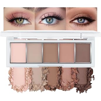 BelleVive Neutral Nude Brown Eyeshadow Palette Makeup 5 Colors Velvet Matte Finish Cool Tinted Nude Taupe Eyeshadow Natural E