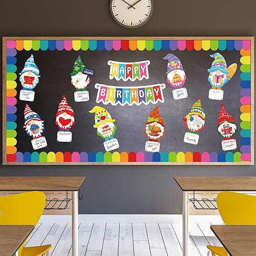 Miniatura 2 de Juego de decoración de tablón de anuncios de arcoíris, 35 piezas de gnomos de feliz cumpleaños, letras decorativas con puntos de pegamento para
