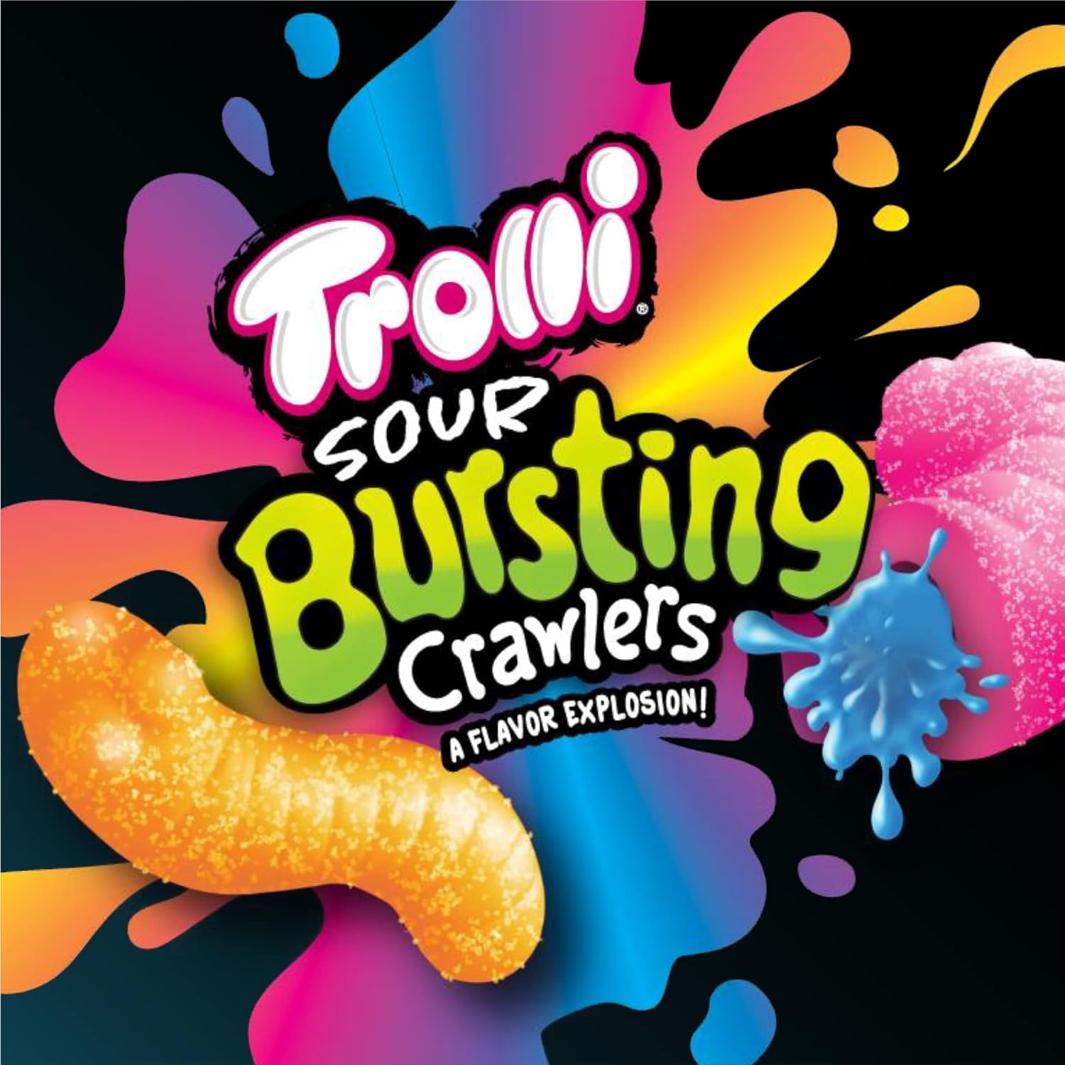 Trolli Sour Bustin Crawlers Gummi Candy, Sour & Fruity Gummy Worms with Flavor Burst Filling, Soft Chewy Candy, 4.25 oz Bag (Pack of 12)