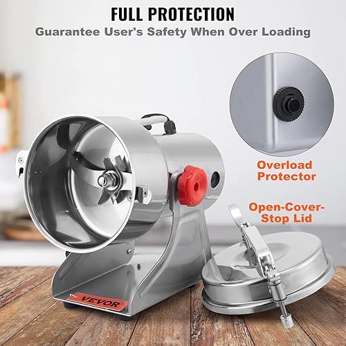Miniatura 5 de VEVOR Molinillo eléctrico de molino de grano de 88.18 oz, molinillos comerciales de alta velocidad de 3750 W, máquina pulverizadora de acero