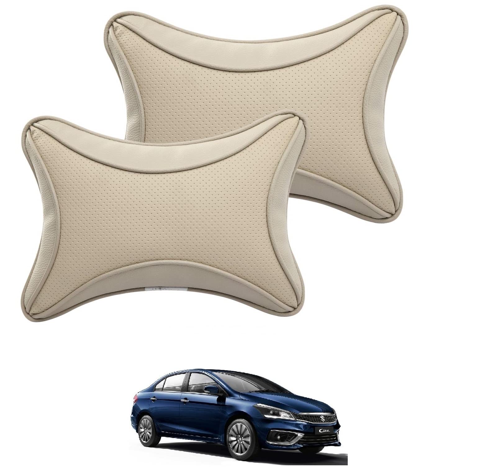 AUTOADDICT Auto Addict Car Dotted Beige Neck Rest Cushion Pillow Set of 2 Pcs for Maruti Suzuki Ciaz Facelift-image-30