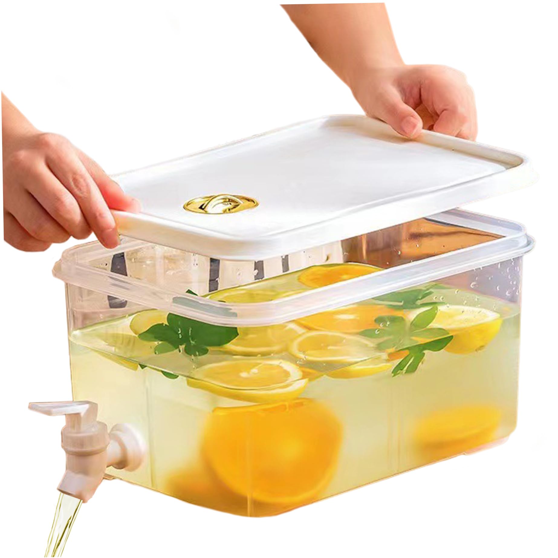 Vervevum 5L Fridge Jug Dispenser with Tap Drink Dispenser with Lid Summer Cold Drink Container Fridge Jug Drinks Chiller for Fruit Juice Drinks Cocktail, with Tap