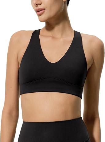 LilySilk Sports Bra for Women Silk Contour V-Neck Medium Support Activewear Racerback Workout Gym