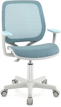 DREAMADE Children's Desk Chair Seat Height 43-55 cm Adjustable Ergonomic Children's Swivel Chair on Wheels with Armrests and Backrest Office Chair Swivel Chair Children's Chair for Boys and Girls (Blue)