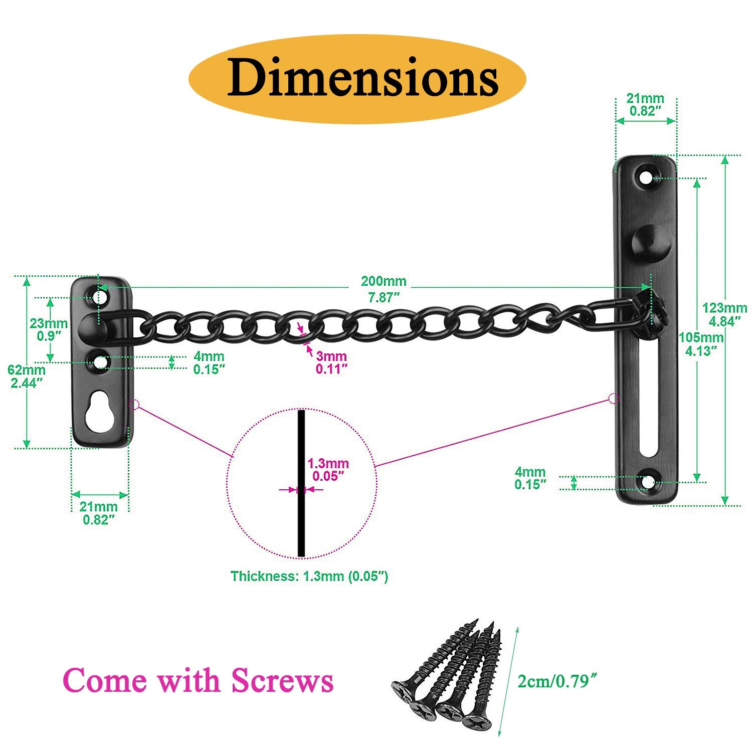 HLOMVE Sliding Chain Door Guard Lock – Heavy Duty Stainless Steel, Brushed Nickel, Security Press Button