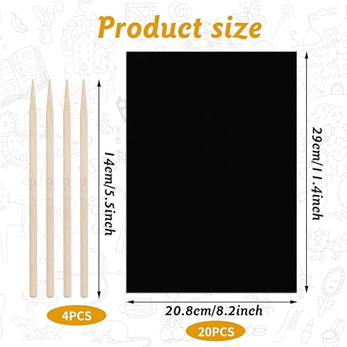 Miniatura 2 de Juego de papel de arte para rascar, papel negro para rascar con palo de madera, papel para rascar, papel de dibujo artístico para niños y adultos,