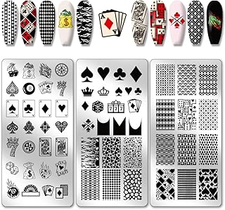 PH PandaHall 3pcs Poker Elements Nail Stamping Plates, Diamonds Clubs Nail Art Templates Textured Nail Art Stencil Stainless Steel Nail Image Plates for Women Nail Design Print Manicure Salon