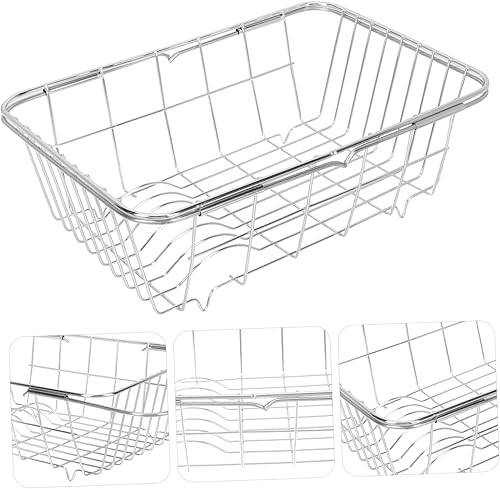 Miniatura 7 de Escurridor telescópico para fregadero, estante de secado de platos plegable, estante de secado de platos de acero inoxidable, colador de metal,
