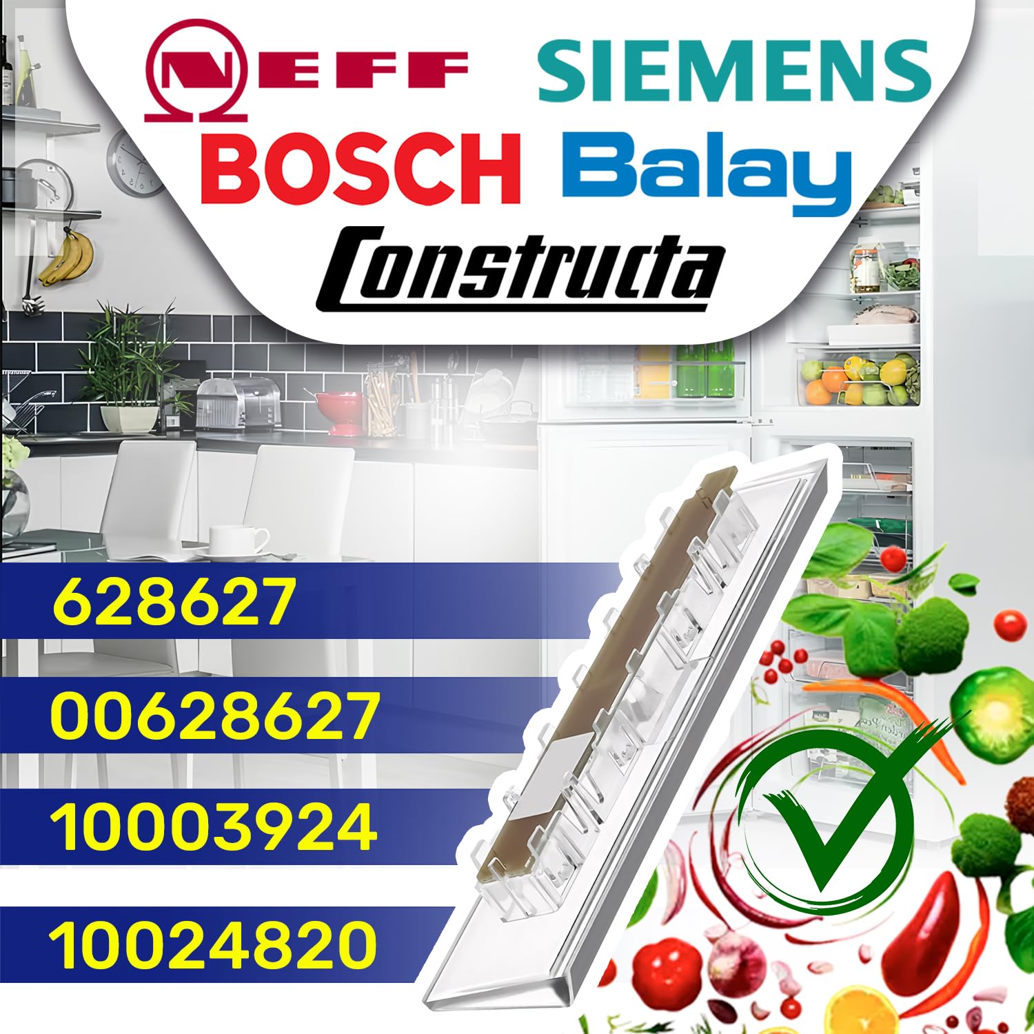Placa de LED Luminosa para Frigorifico Combi con Código Original 00628627 628627 10003924 10024820 para Bosch para Siemens - MADE IN GERMANY - MONTERAL
