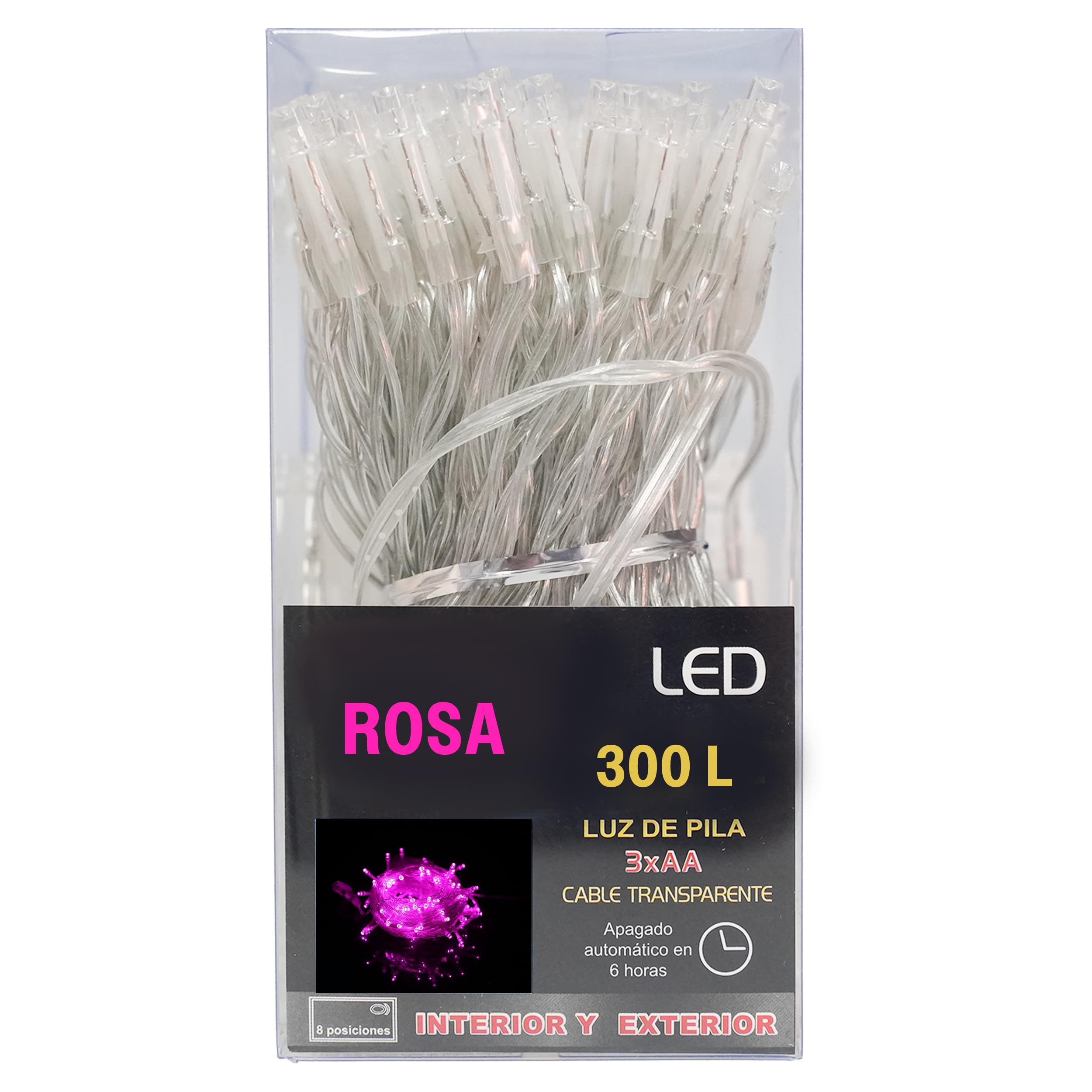 Etrexonline Guirnalda de Luces Pilas de Navidad con 300 LED Rosas, 24m - Impermeable IP44, 8 Modos de Iluminación, Ideal para Uso Interior y Exterior, Fiestas y Decoración