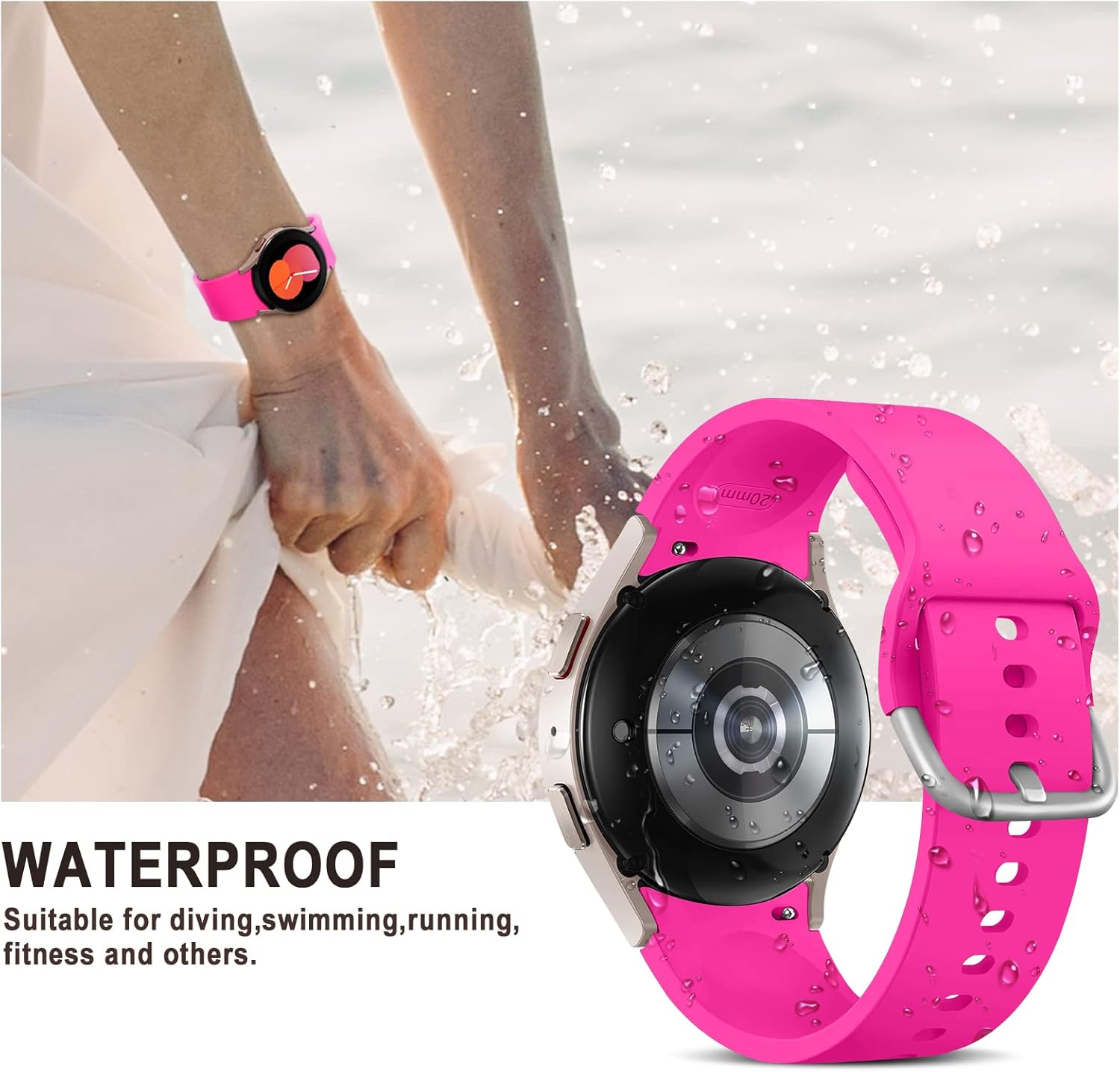 No Gap Bands Compatible for Samsung Galaxy Watch 7 6 5 4 FE 40mm 44mm/5 Pro 45mm/6 Classic 43mm 47mm/4 Classic 42mm 46mm Band,20mm Silicone Soft Sport Watch Band Women Men - Image 6