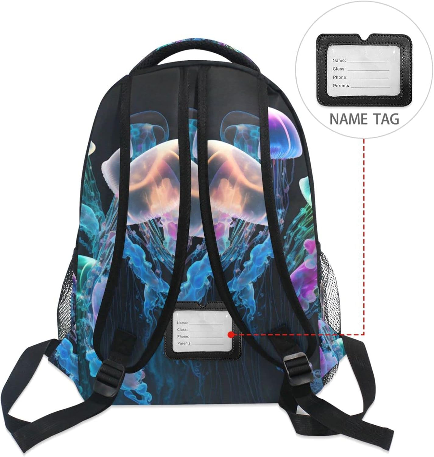 Vnurnrn Kids Travel Backpack for Boys Girls, Glowing Sea Jellyfish Print Large Capacity with Name Tag Slot