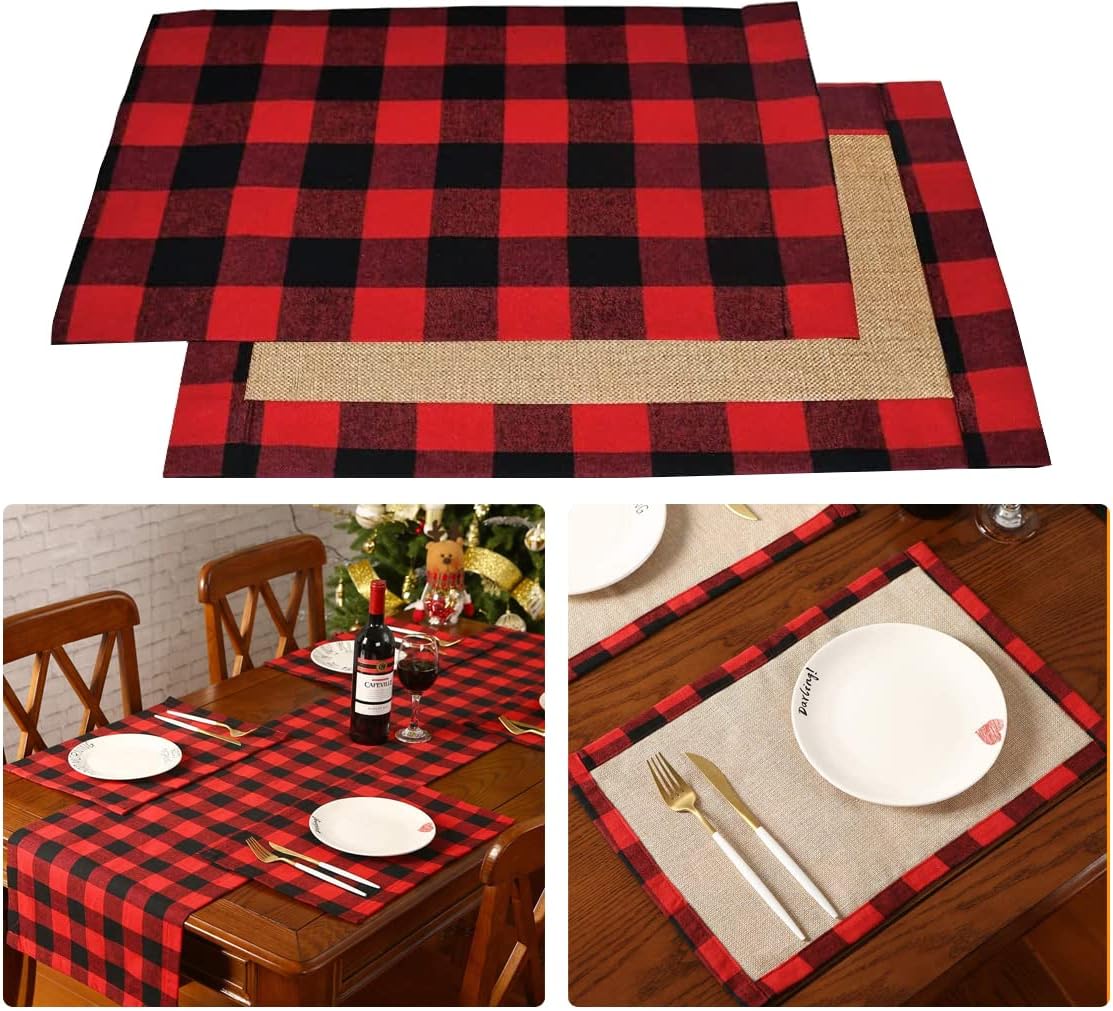 Createy 6pcs Christmas Placemats Buffalo Plaid Placemats Buffalo Check Placemats