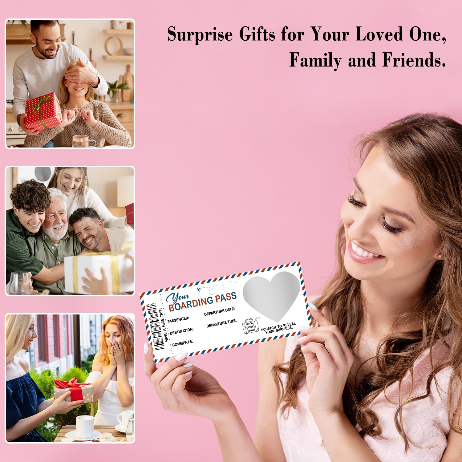 Gold Boarding Pass Scratch Off Tickets - 2 Set DIY Travel Surprise Gift With Envelopes