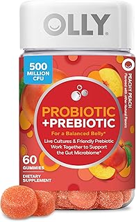 Probiotic + Prebiotic Gummy, Digestive Support and Gut Health, 500 Million CFUs, Fiber, Adult Chewable Supplement for Men and Women, Peach, 60 Day Supply - 60 Count