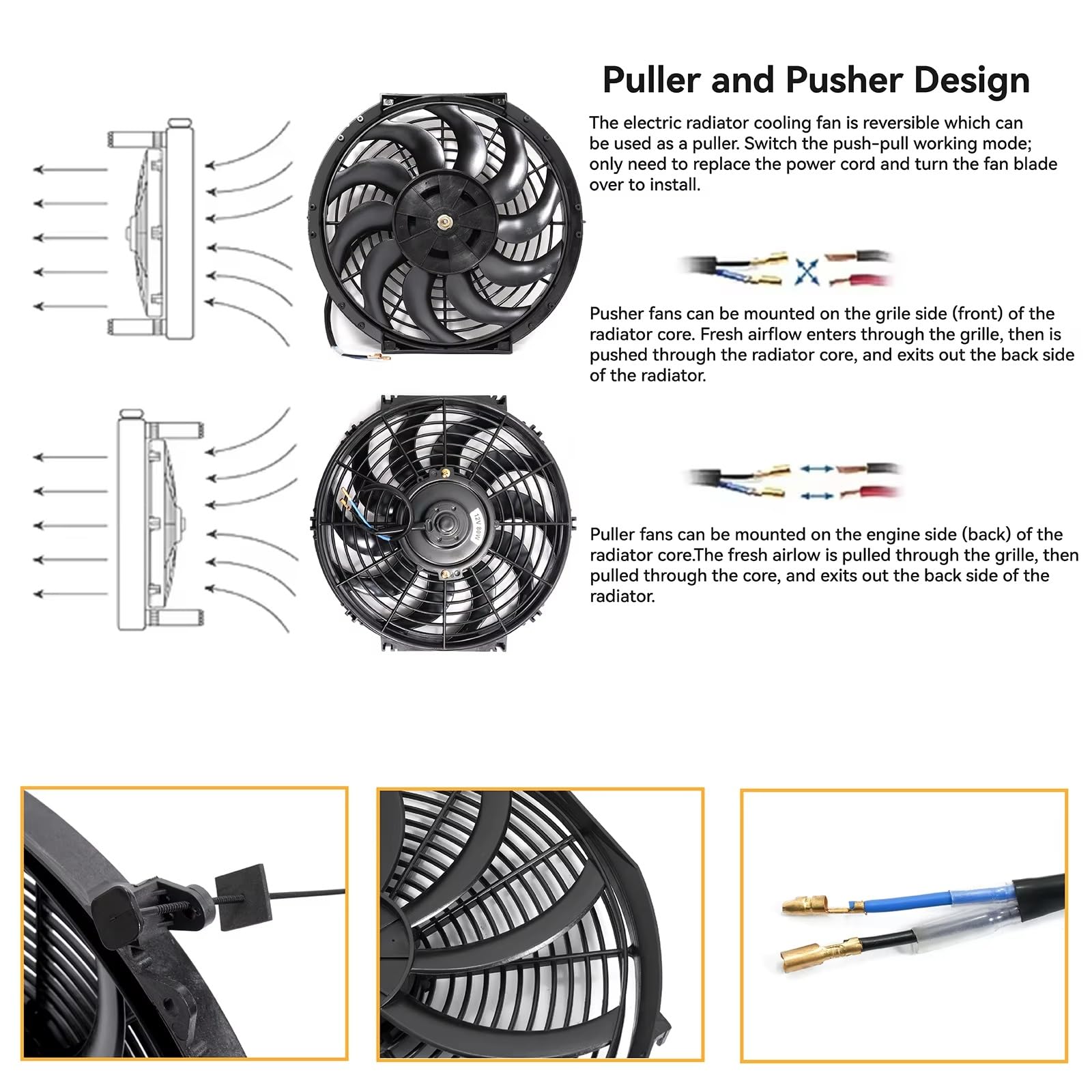 Ventilador Refrigeración Motor Universal 7 9 10 12 Pulgadas 12V 80W 2100RPM Ventilador De Refrigeración De Aire Acondicionado Para Coche Kit De Montaje Fresco Accesorios Para Coche(9 INCH)