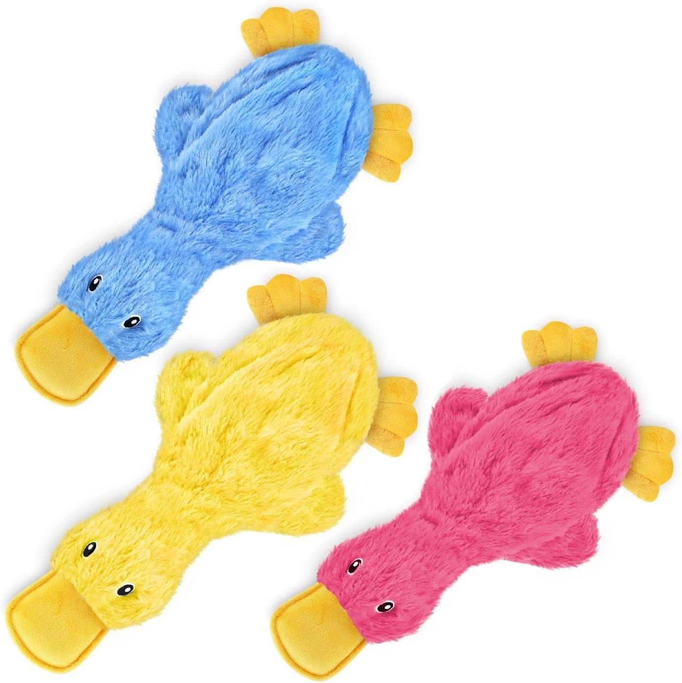 Crinkle Dog Toy for Small, Medium, and Large Breeds by Best Pet Supplies - No Stuffing Duck with Soft Squeaker, Fun for Indoor Puppies and Senior Pups, Yellow, Blue, Pink, size