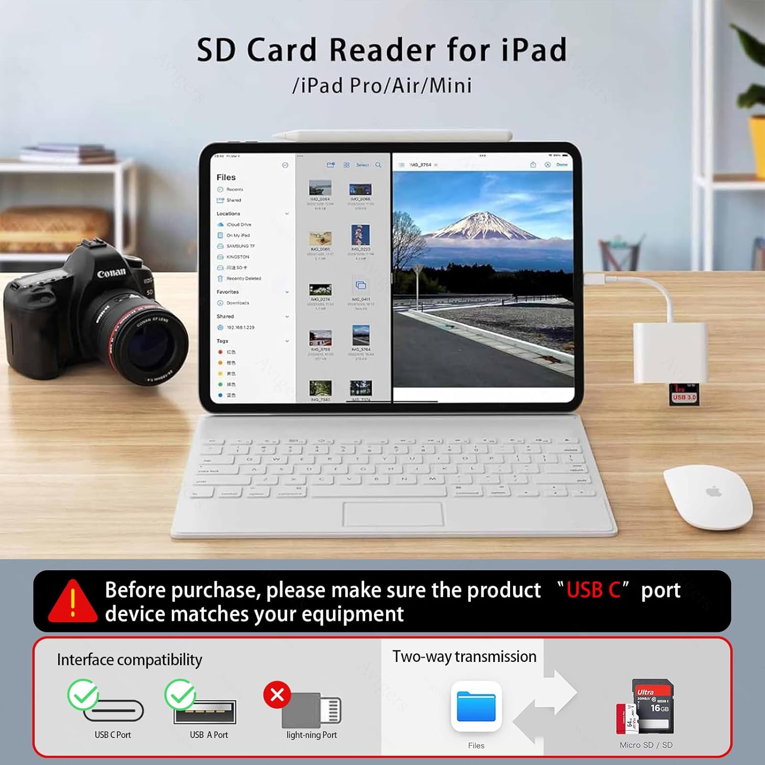 USB C to SD Card Reader, SD Card Adapter with SD/MicroSD USB 3 Ports, USBC Memory Card Reader for iPhone 15/16 Pro Max, iPad Pro/Air/Mini, Mac, MacBook Pro/Air, and More USB-C/Type C Devices thumbnail