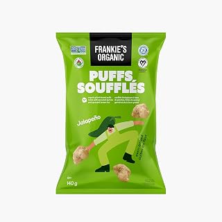 Frankie's Organic Chips - Crunchy Jalapeno Puffs Baked - Vegan, Gluten Free, No Gmo, Sprouted Protein Snacks - 140g