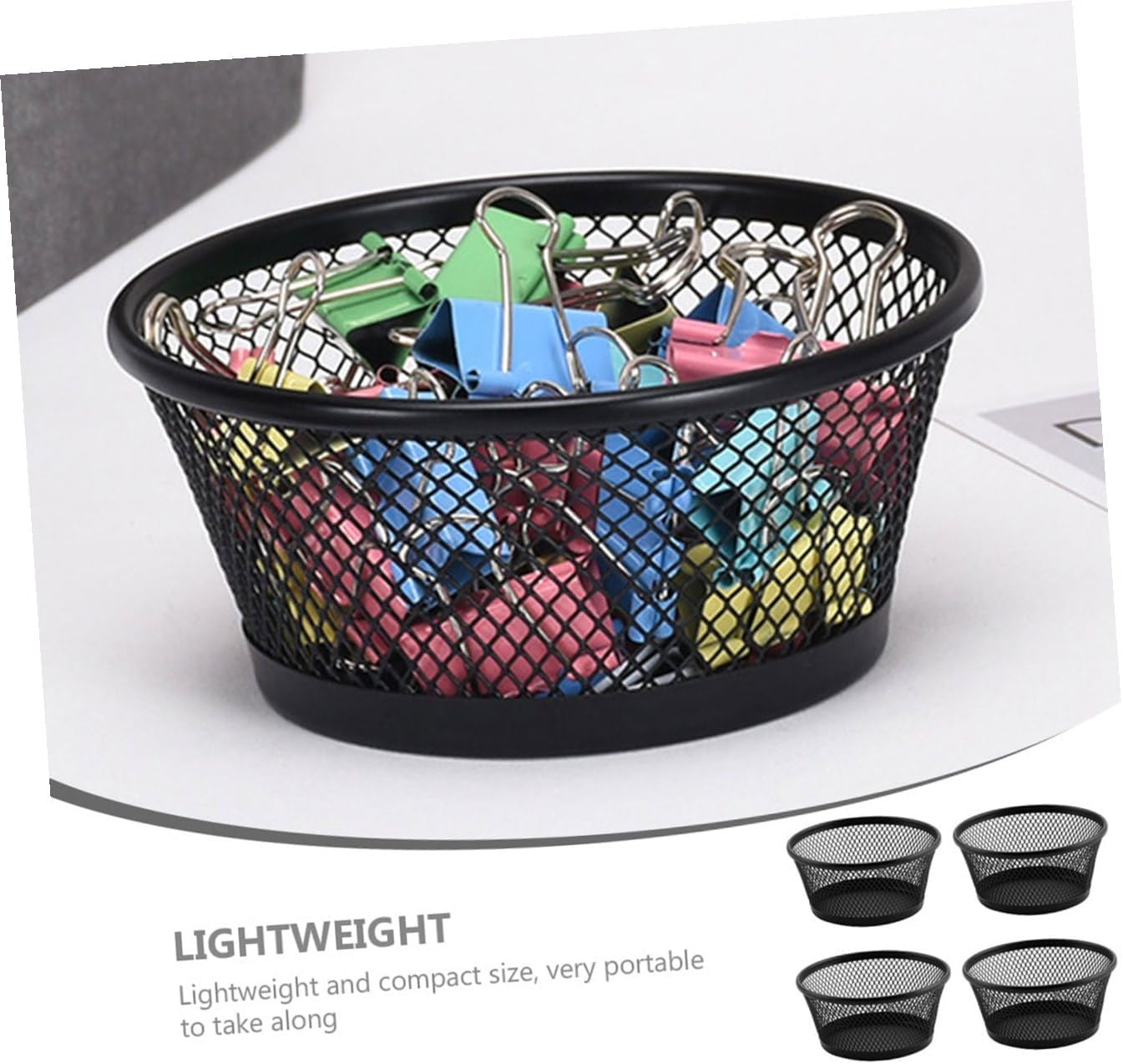 KICHOUSE 4Pcs Cone Shaped Desk Paper Clip Holders Stackable Mesh Storage Containers for Office Supplies Colorful Paperclip Dispenser for School and Home Use