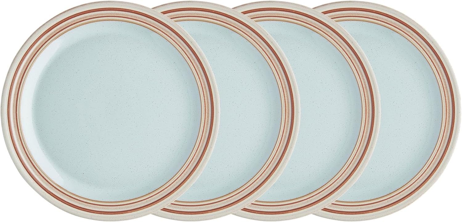 Denby Heritage Pavilion Set of 4 Salad Plates - Speckled Stoneware Medium Plates - Everyday Dining & Entertaining - Dishwasher Microwave Oven Freezer Safe - Durable Handmade British Tableware