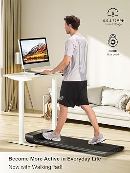 WALKINGPAD A1 Pro Walking Pad Folding Treadmill Smart Walk Slim Foldable Exercise Fitness Equipment Under Desk Running Indoor Outdoor Gym Maximum Load: 300 Lbs black