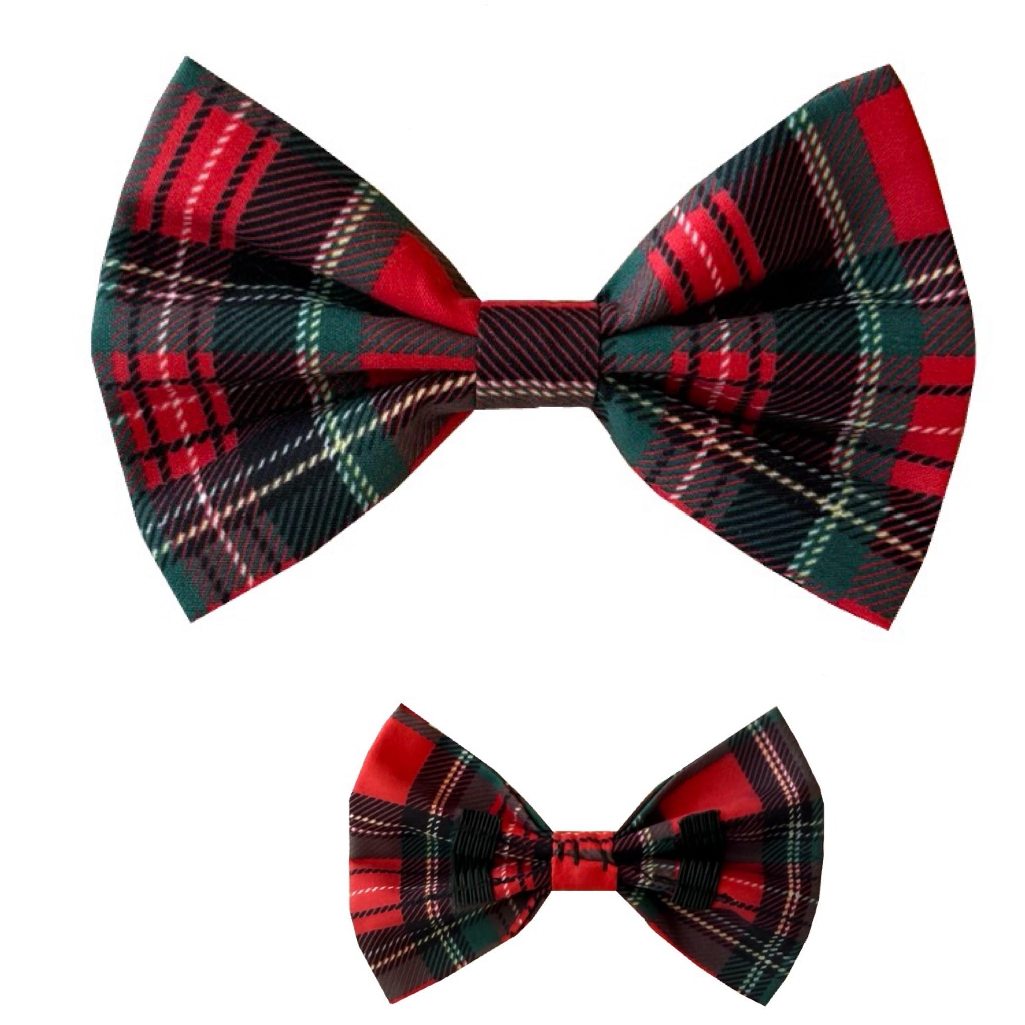 New Dogs Bow Tie Tartan cotton Elastic Band attach COLLAR ACCESSORY Handmade UK (Medium Tartan poly cotton)