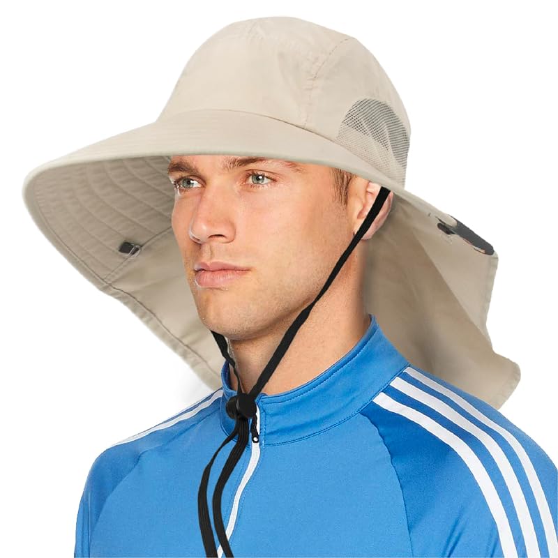 Wide-brim hat with neck flap