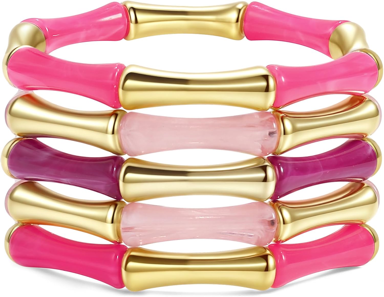 Gold Tube Bangle Bracelets for Women Stackable Bamboo Chunky Acrylic Beads Stretch Friendship Summer Beach Bracelet Jewelry