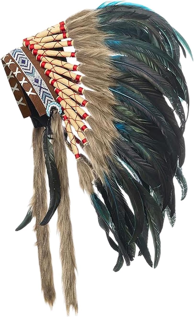 Colaxi Indian Artificial Feather Headdress, American Chief Indian Native Hat, Indian Headwear for Men and Women