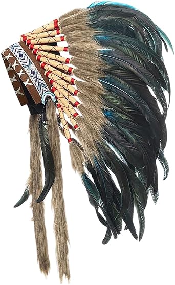 Colaxi Indian Artificial Feather Headdress, American Chief Indian Native Hat, Indian Headwear for Men and Women