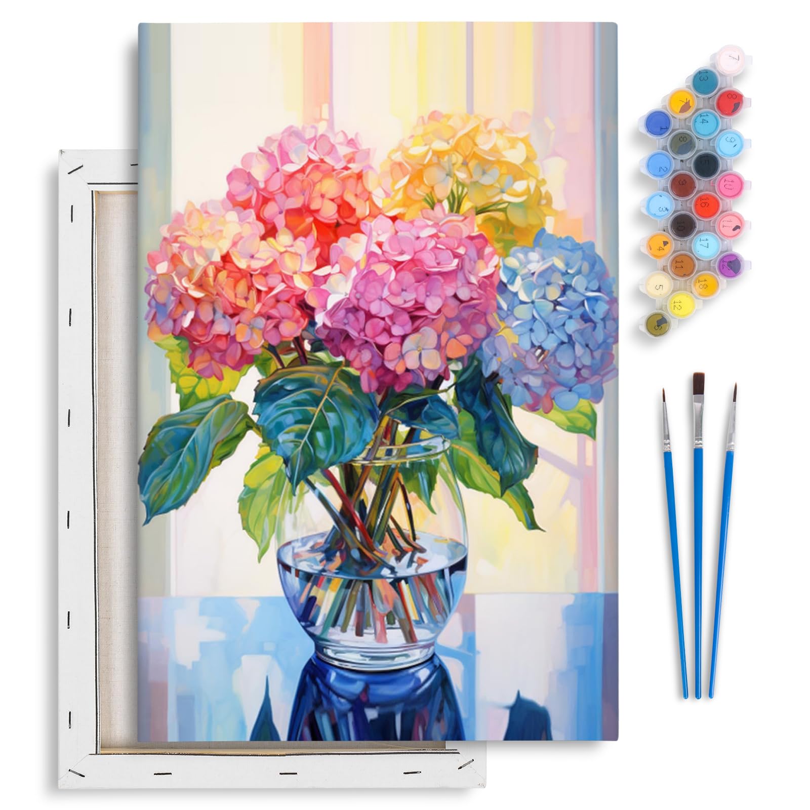 Fountor Hydrangea Paint by Numbers for Adults with Frame, Flowers in Glass Vase Adult Paint by Numbers Canvas Kits, DIY Acrylic Oil Painting by Number for Home Wall Decor Gift 8x12in/20x30cm
