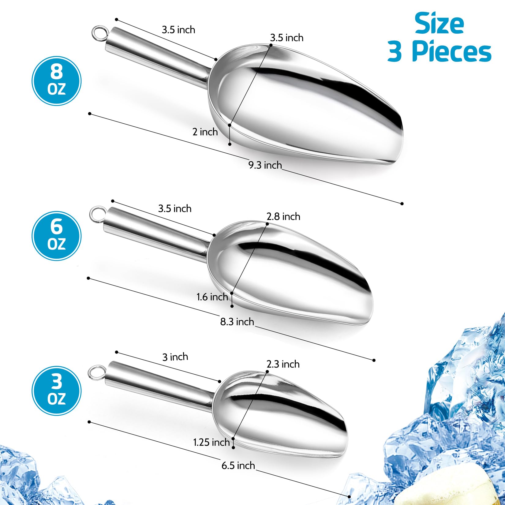 P&P CHEF Lot de 3 cuillères à glace (85 g + 170 g + 226,8 g)