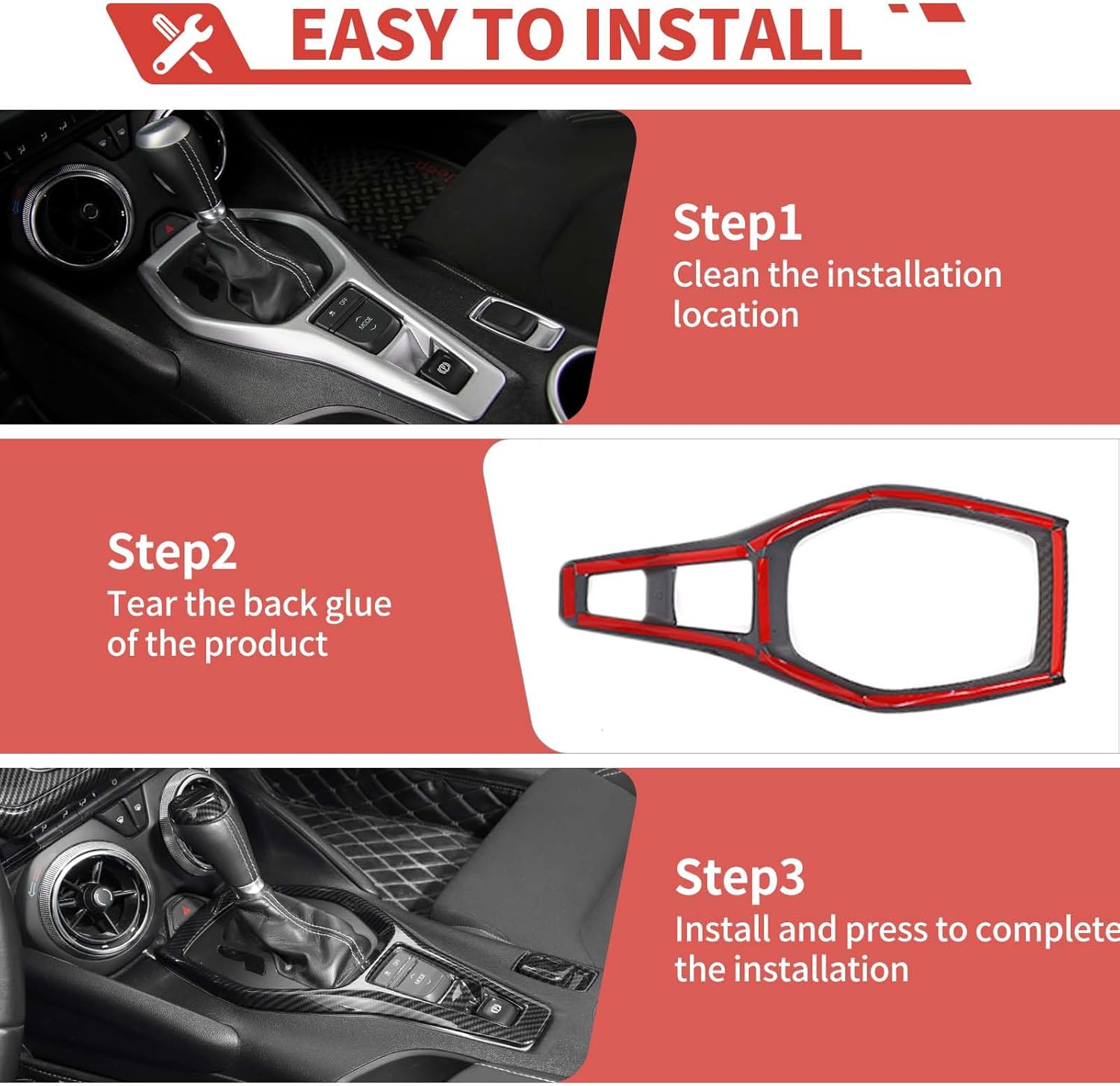 Fit for Chevrolet Camaro 2017+ Carbon Fiber Center Console Gear Shift Panel Trim Cover Cup Holder Frame Gear Shift Knob Cover 4 PCS Interior Accessories