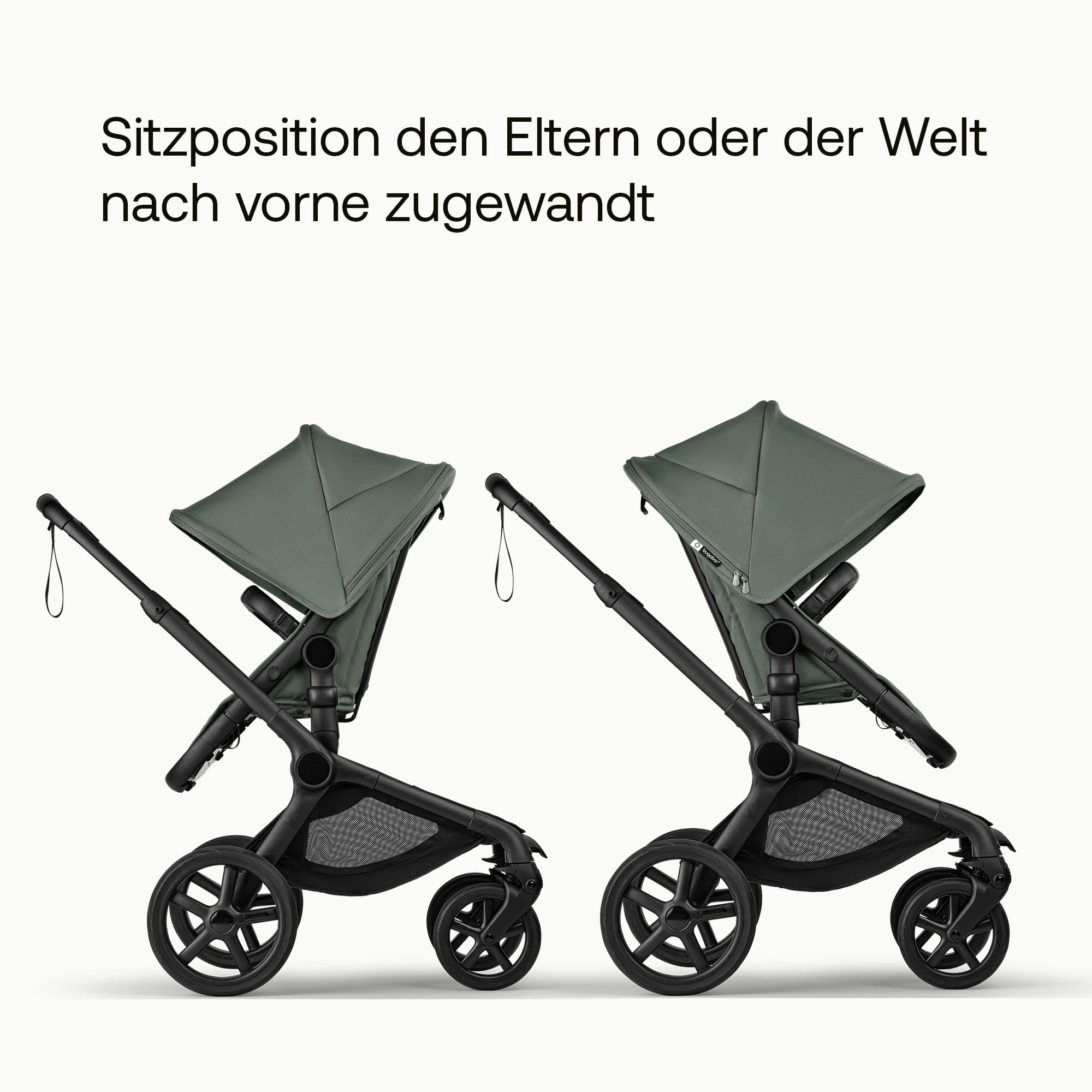 Bugaboo Fox 5 Renew, 2-in-1 Kinderwagen für jedes Gelände, mit Liegewanne | ausziehbarer Kleinkindsitz, praktische Ein-Hand Faltung, Fahrgestell in Graphit und Sonnendach in Forest Green