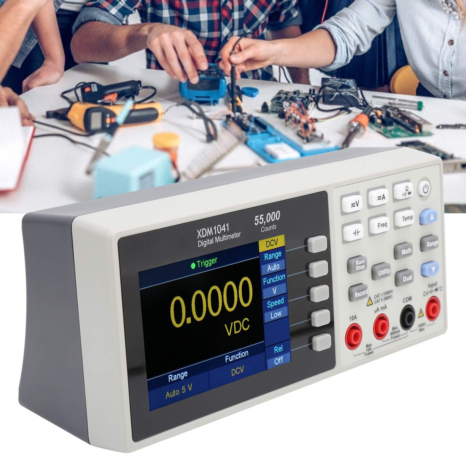 Multímetro digital True RMS con pantalla LCD de 3,7 pulgadas probador de temperatura mini de escritorio XDM1041 (EU Plug 100‑240V)