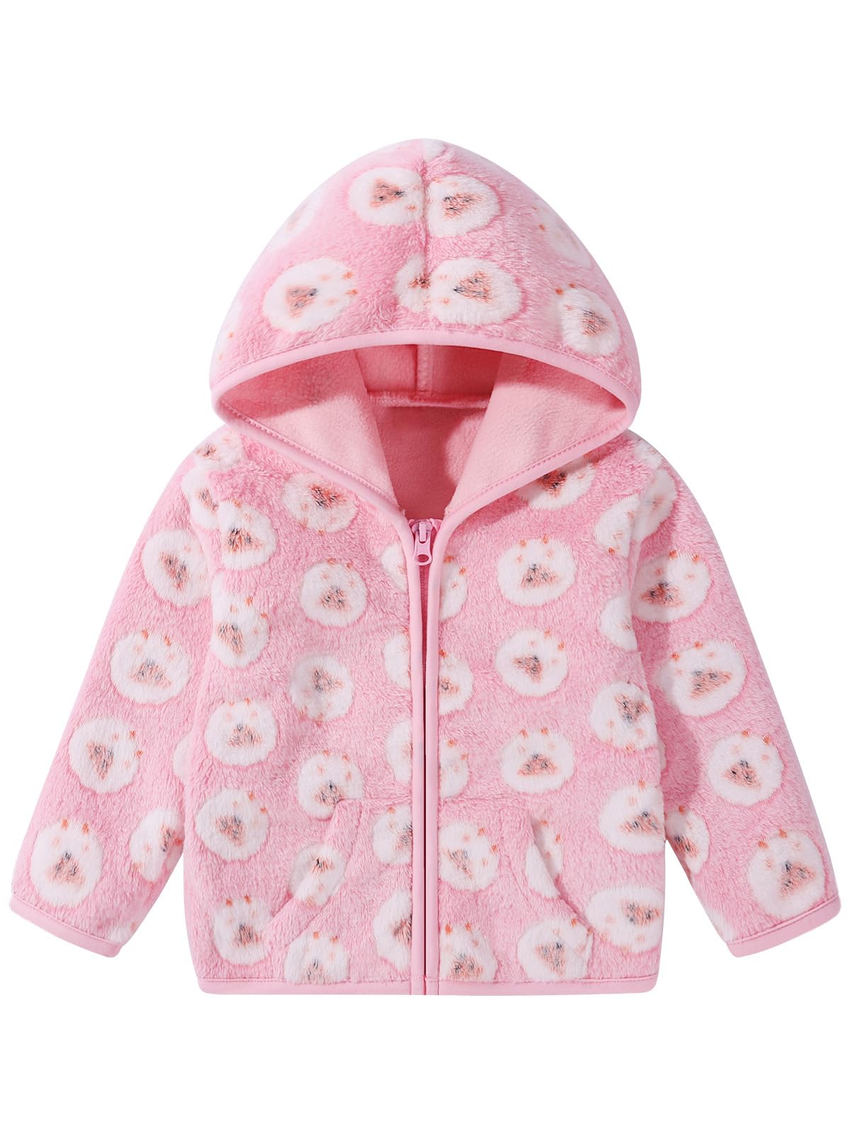 Toddler Baby Girls Thick Fleece Hoodie Jacket Zip Fuzzy Outerwear Coat