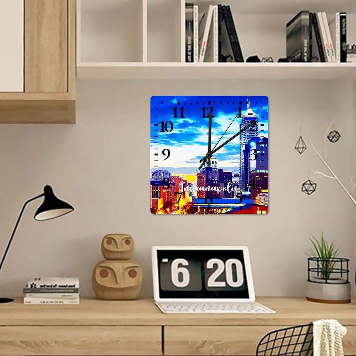 Indianapolis Decorative Wood Clock Doggy Dog Owner Clocks for Wall Battery Operated Silent Clocks for Bathroom Bedroom 15x15in New Home Housewarming Gift