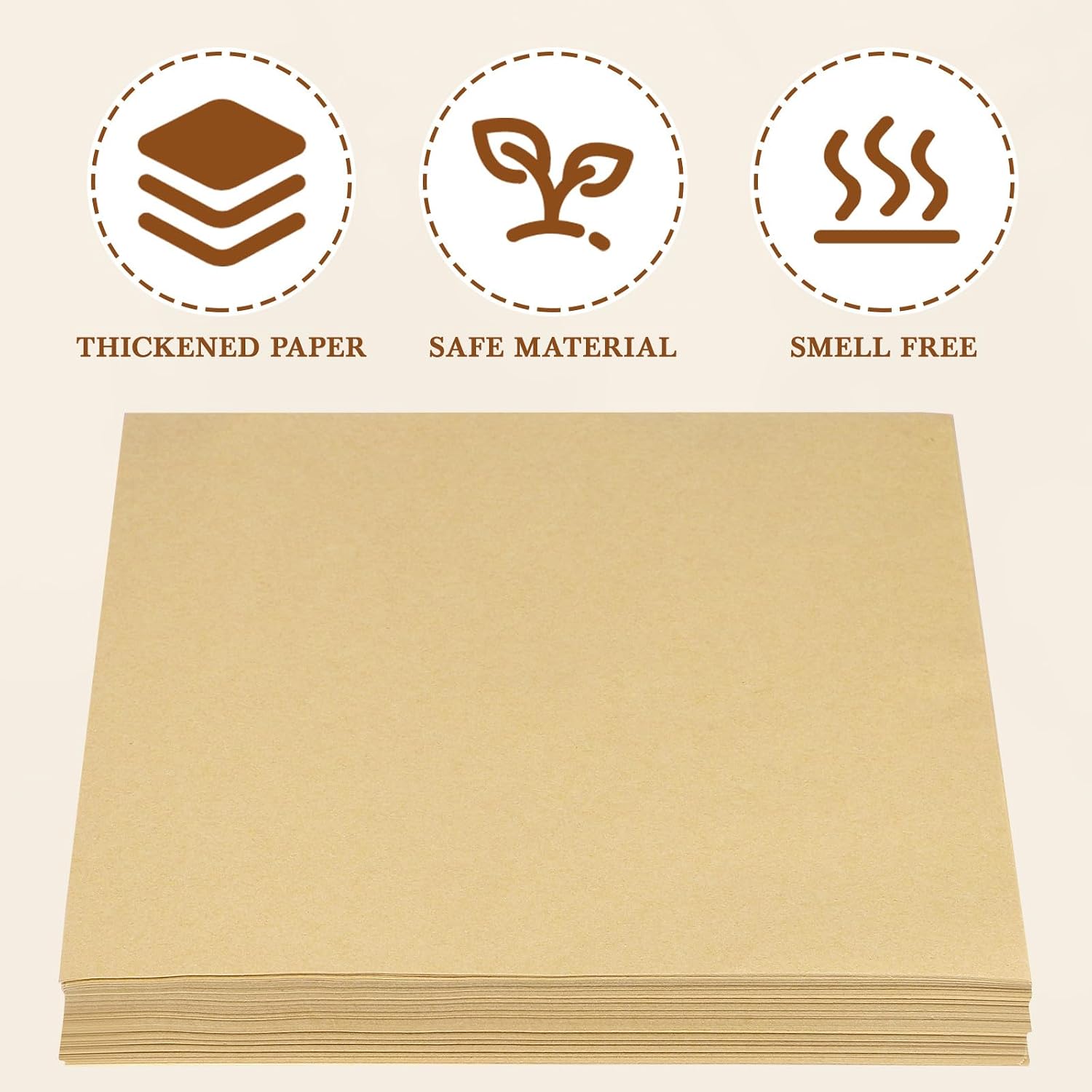Oil-absorbing Kitchen Paper Pads 18x18cm, Kraft Parchment Disposable Snack Mat for Fried Food, Heat Resistant Greaseproof Baking Sheets 500 Sheets for Cooking and Party Use
